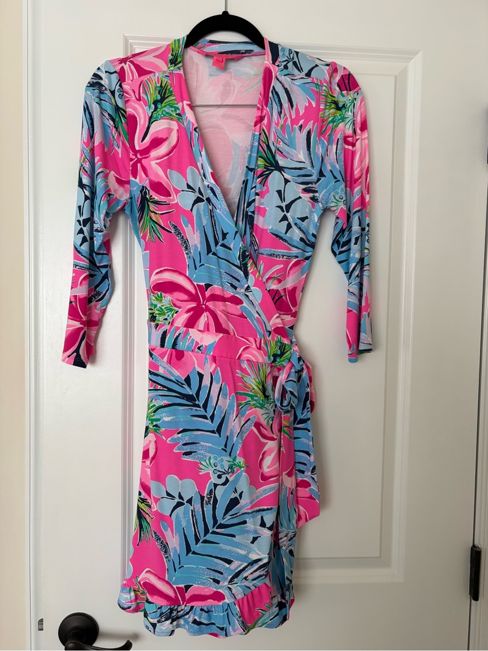 Women's Pink & Blue Floral Wrap Dress